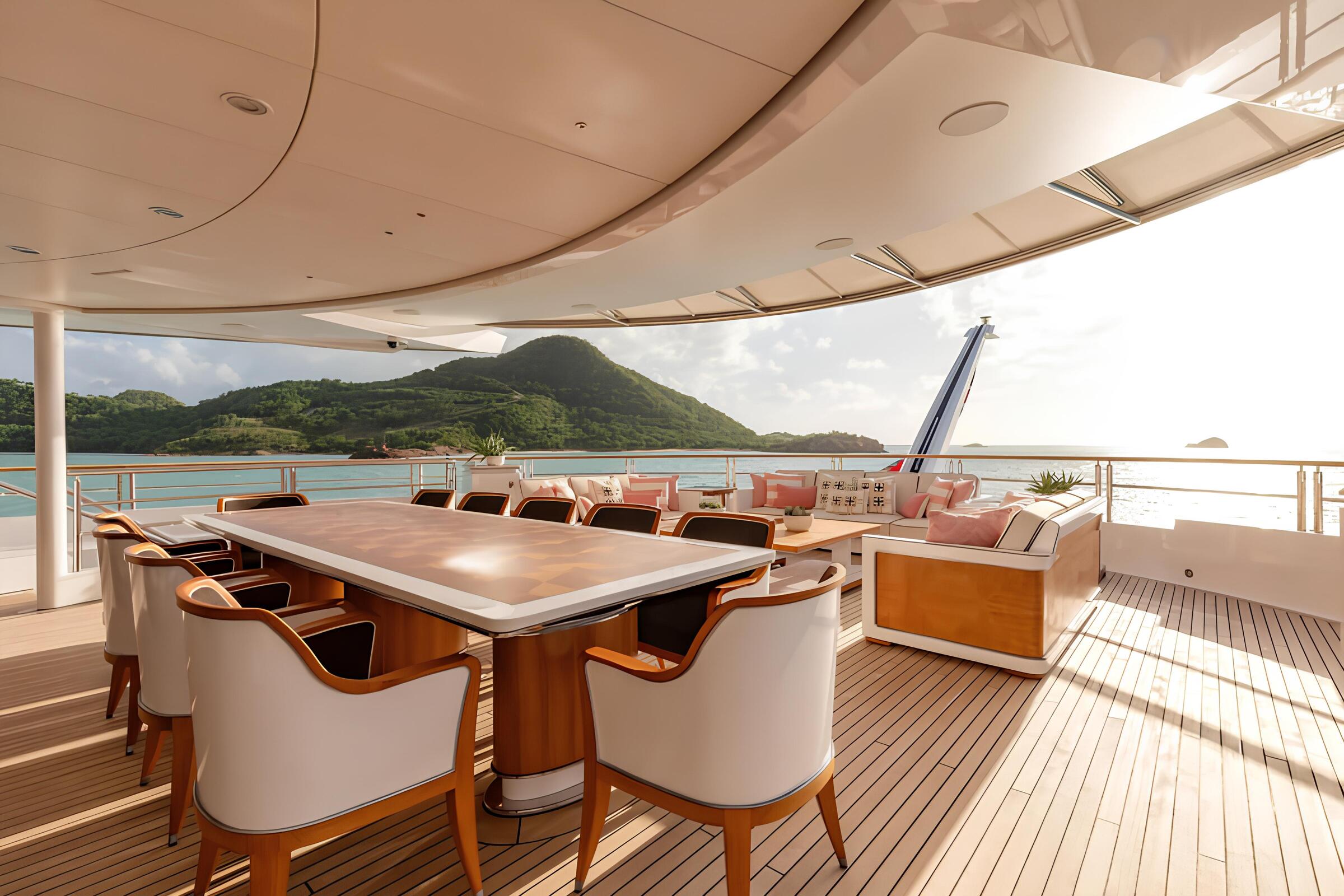 Обеденная зона на корме верхней палубы/Aft upper deck dining area