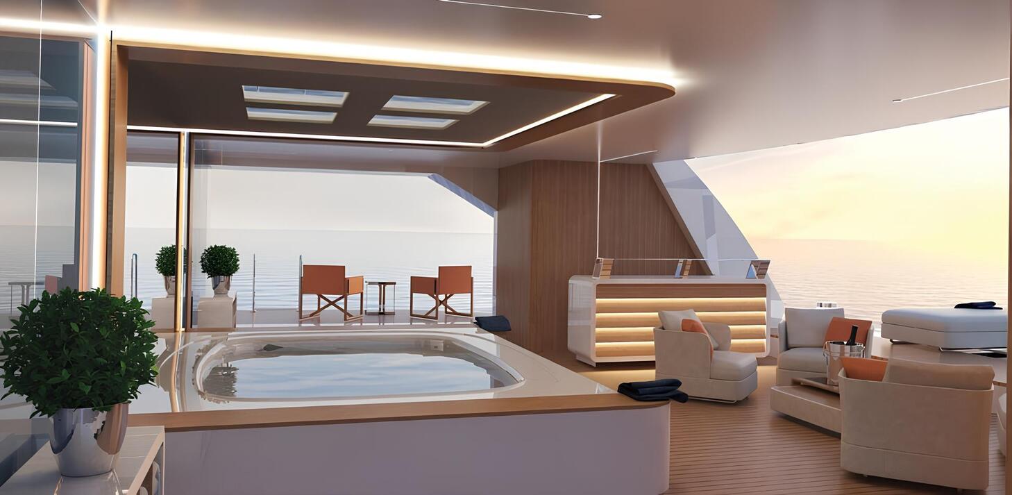 Джакузи в пляжном клубе на корме нижней палубы/Jacuzzi in the beach club aft on the lower deck