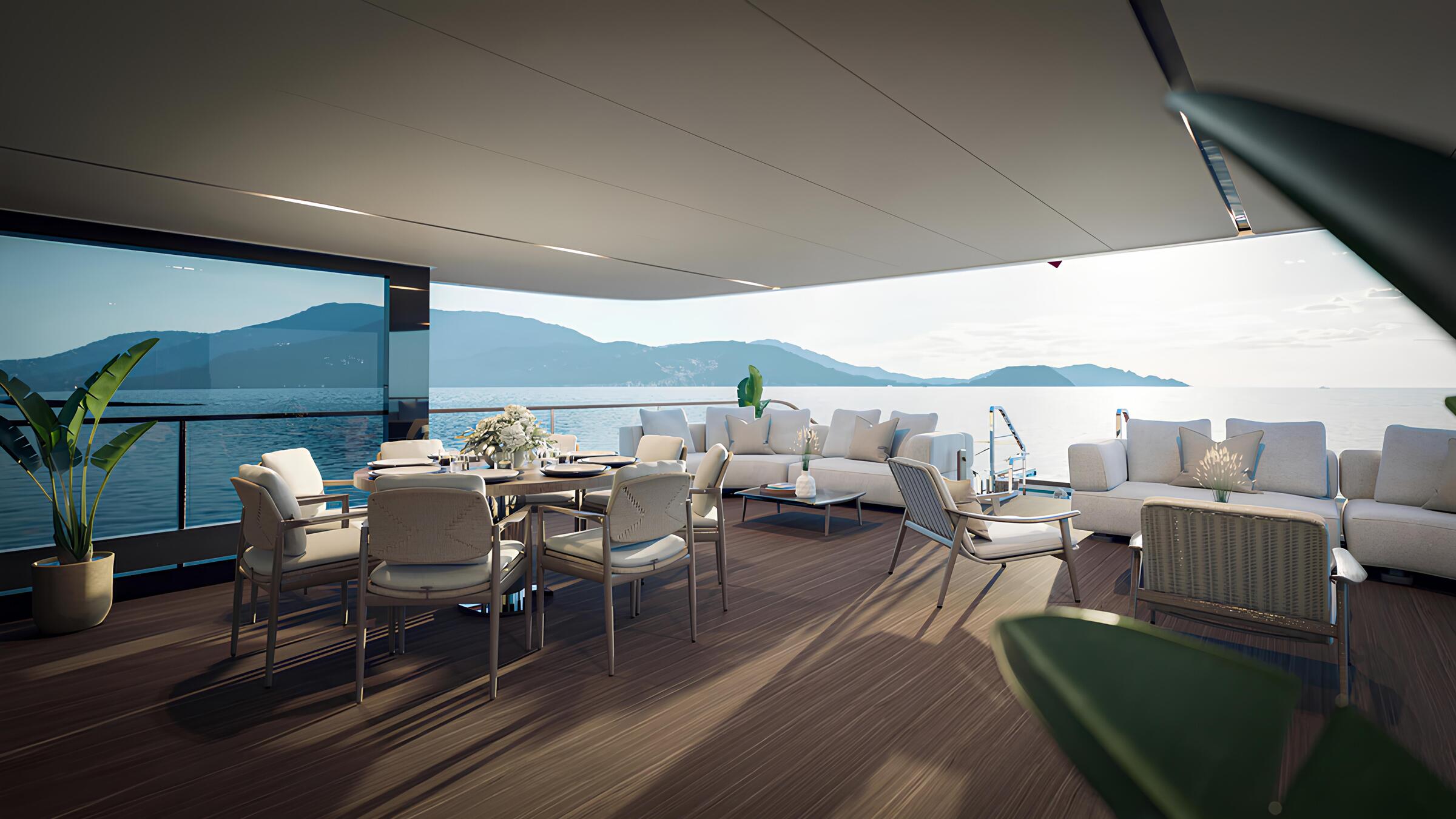 Зона отдыха на корме главной палубы/Aft main deck lounge area