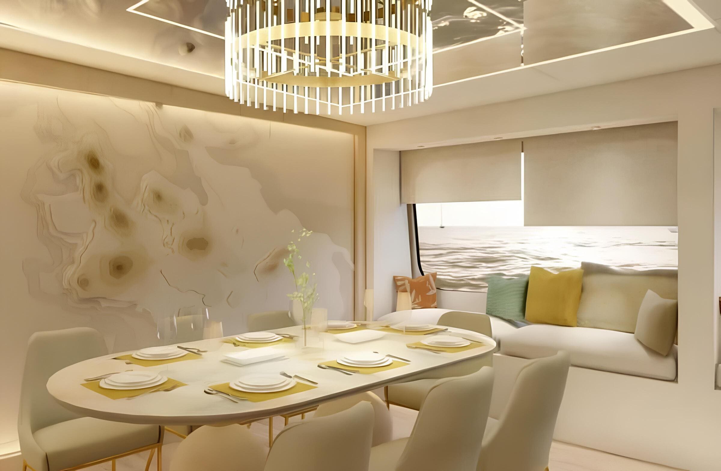 Обеденная зона в главном салоне/Main salon dining area