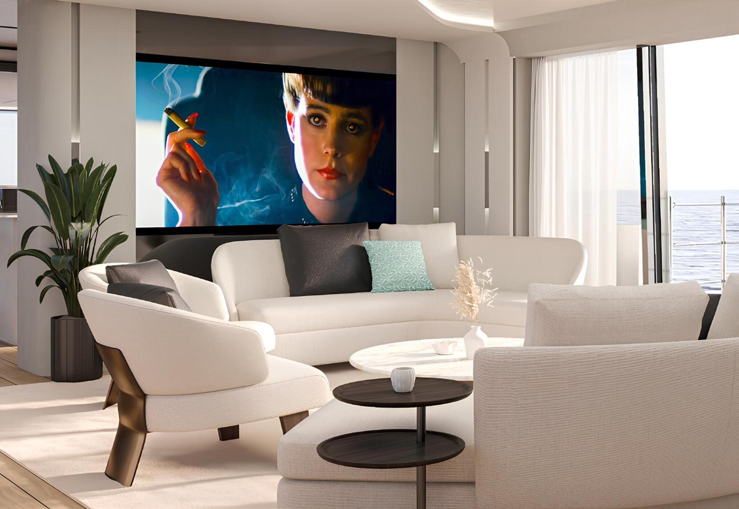 Зона отдыха в главном салоне/Main salon lounge area