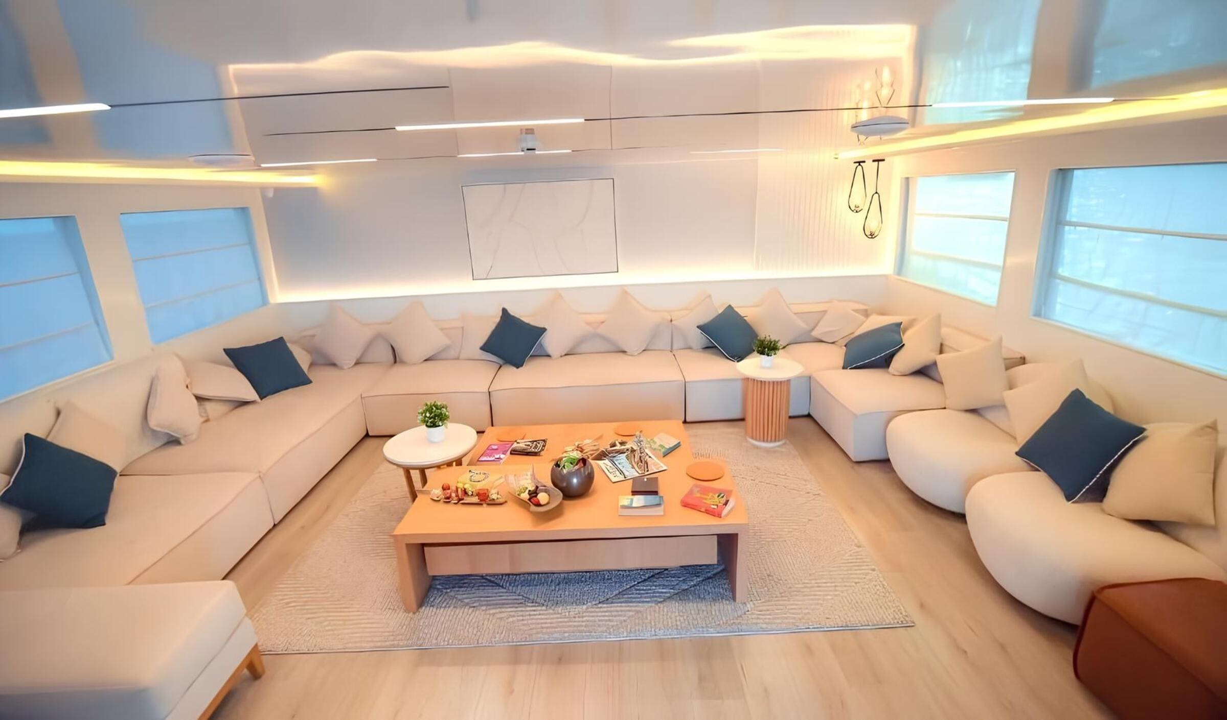 Зона отдыха в главном салоне/Main salon lounge area
