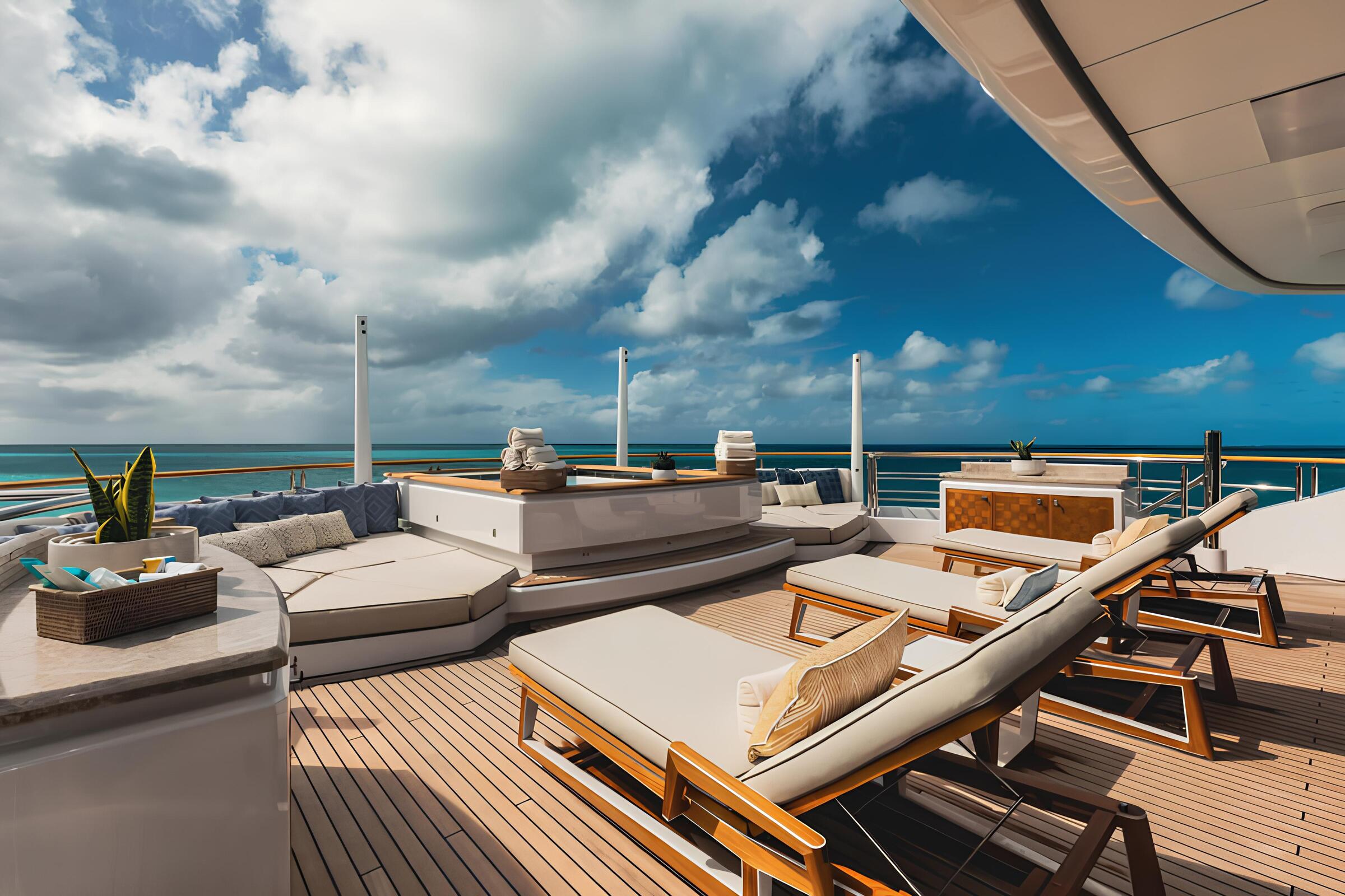Зона отдыха на корме верхней палубы/Aft upper deck lounge area