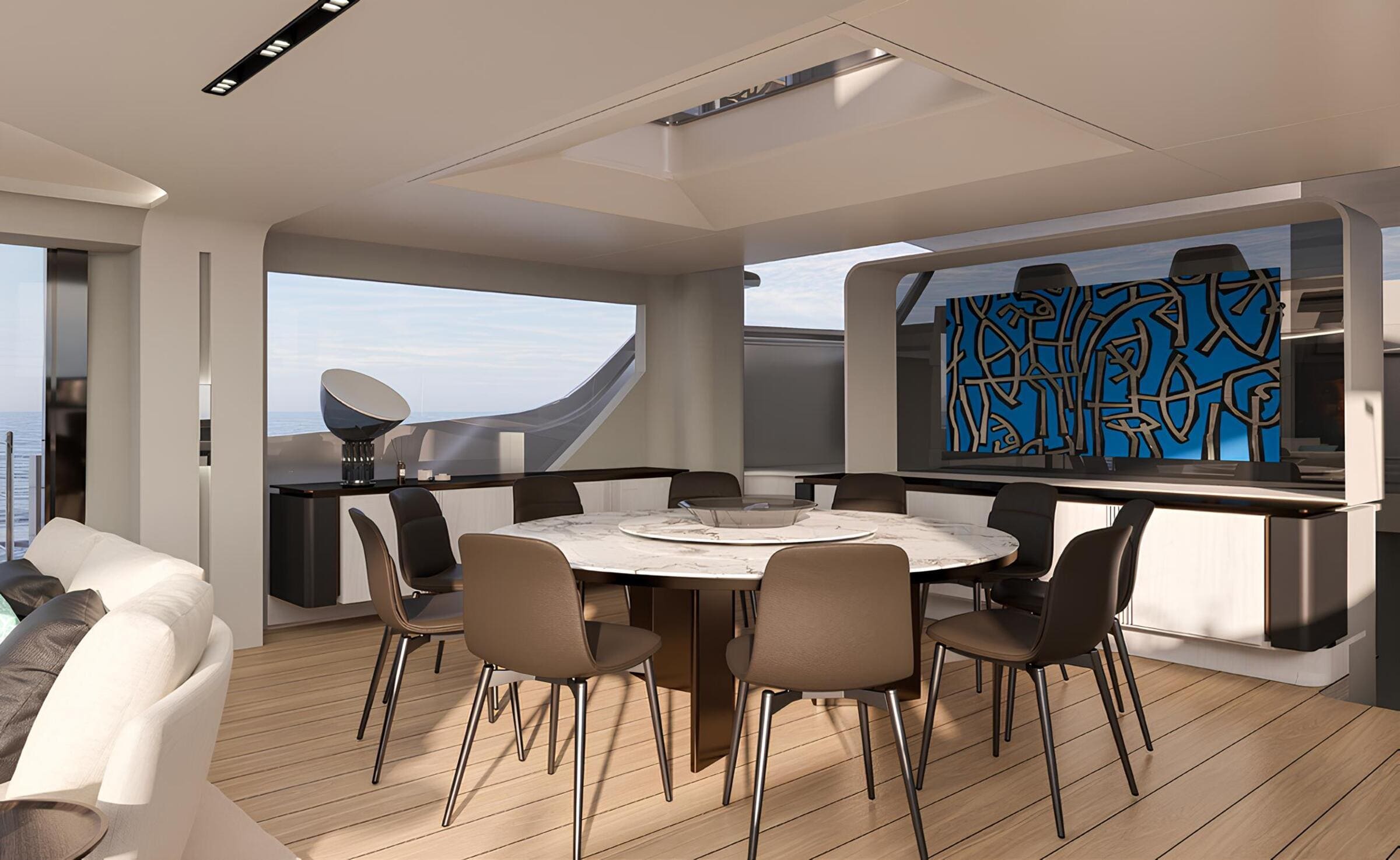 Обеденная зона в главном салоне/Main salon dining area