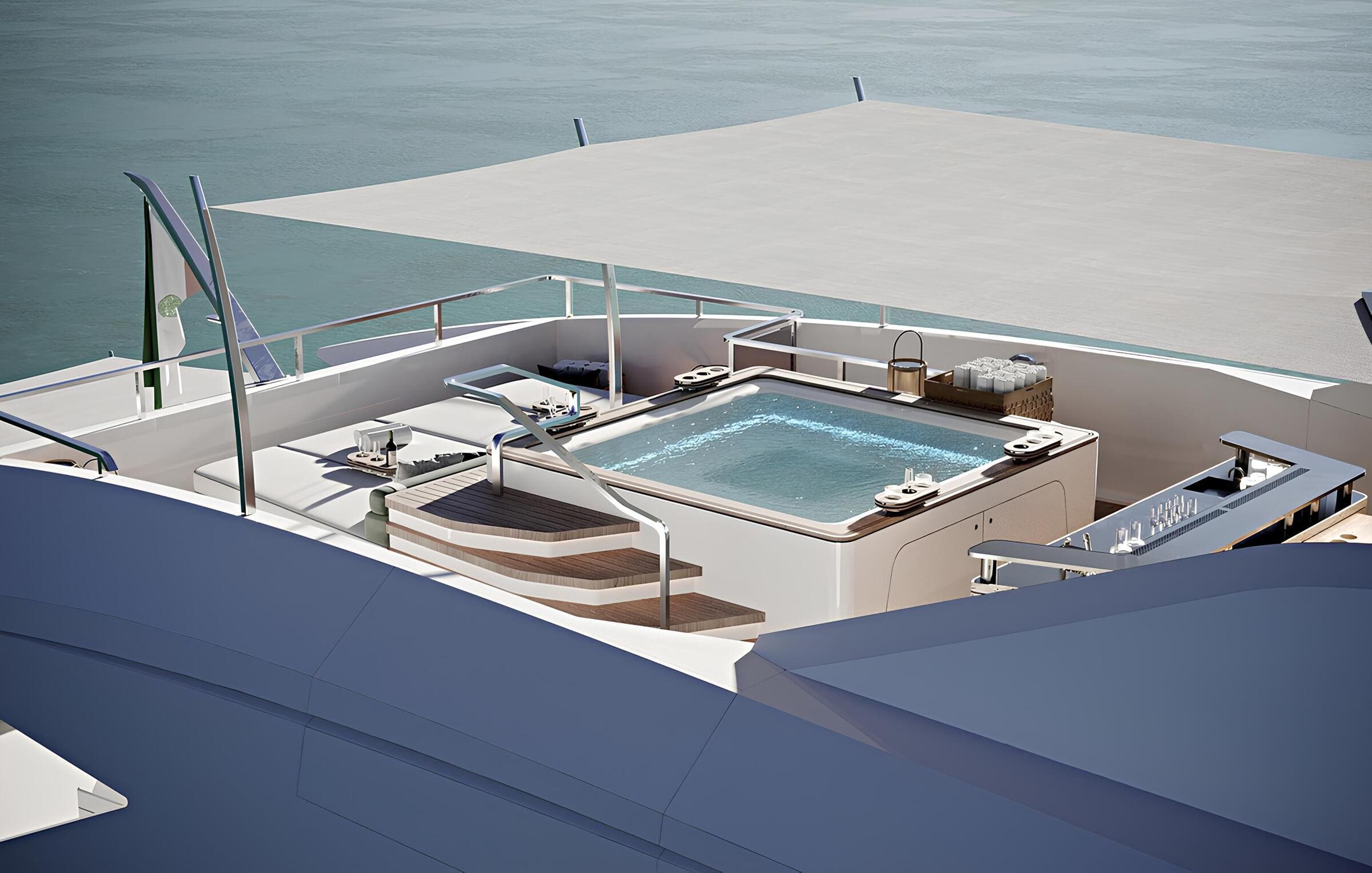 Зона отдыха на корме верхней палубы/Aft upper deck lounge area