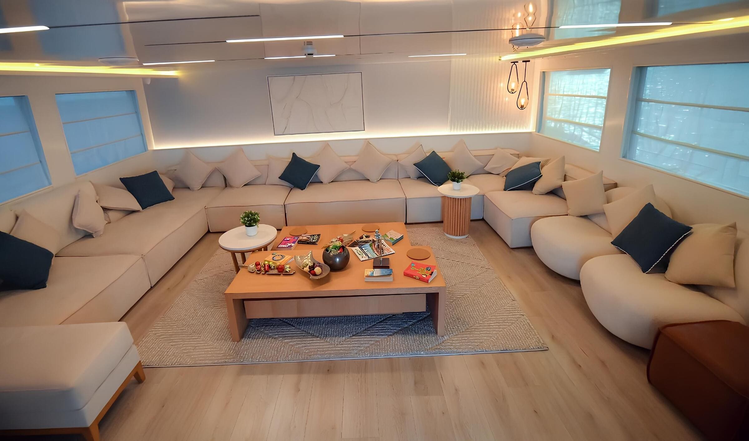 Зона отдыха в главном салоне/Main salon lounge area