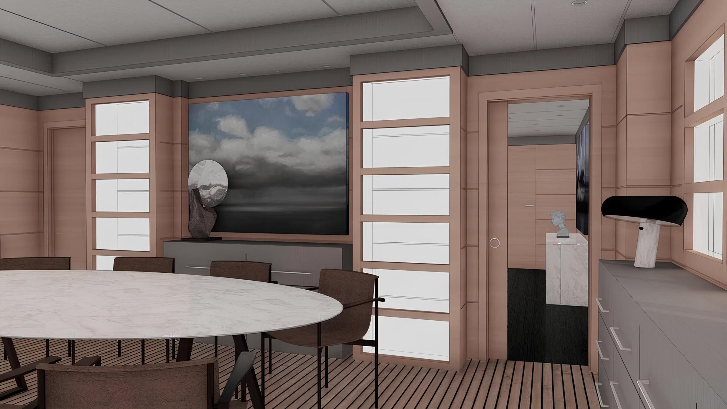 Обеденная зона в главном салоне/Main salon dining area