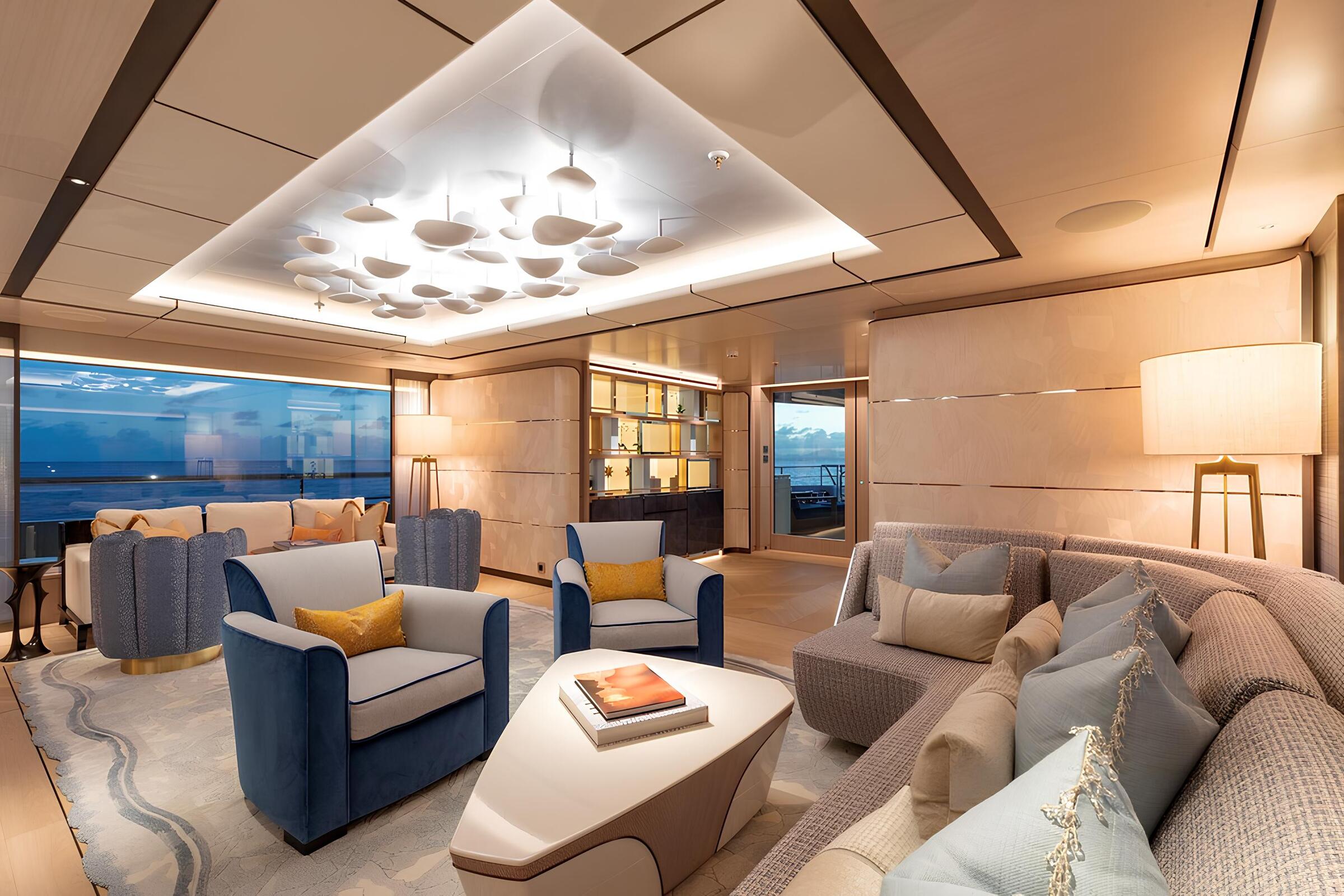 Зона отдыха в главном салоне/Main salon lounge area