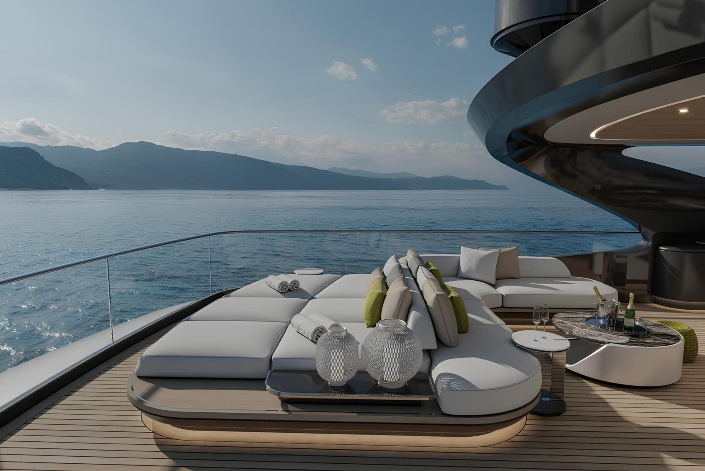 Зона для загорания в кормовой части сандека/Sundeck aft sunbathing area