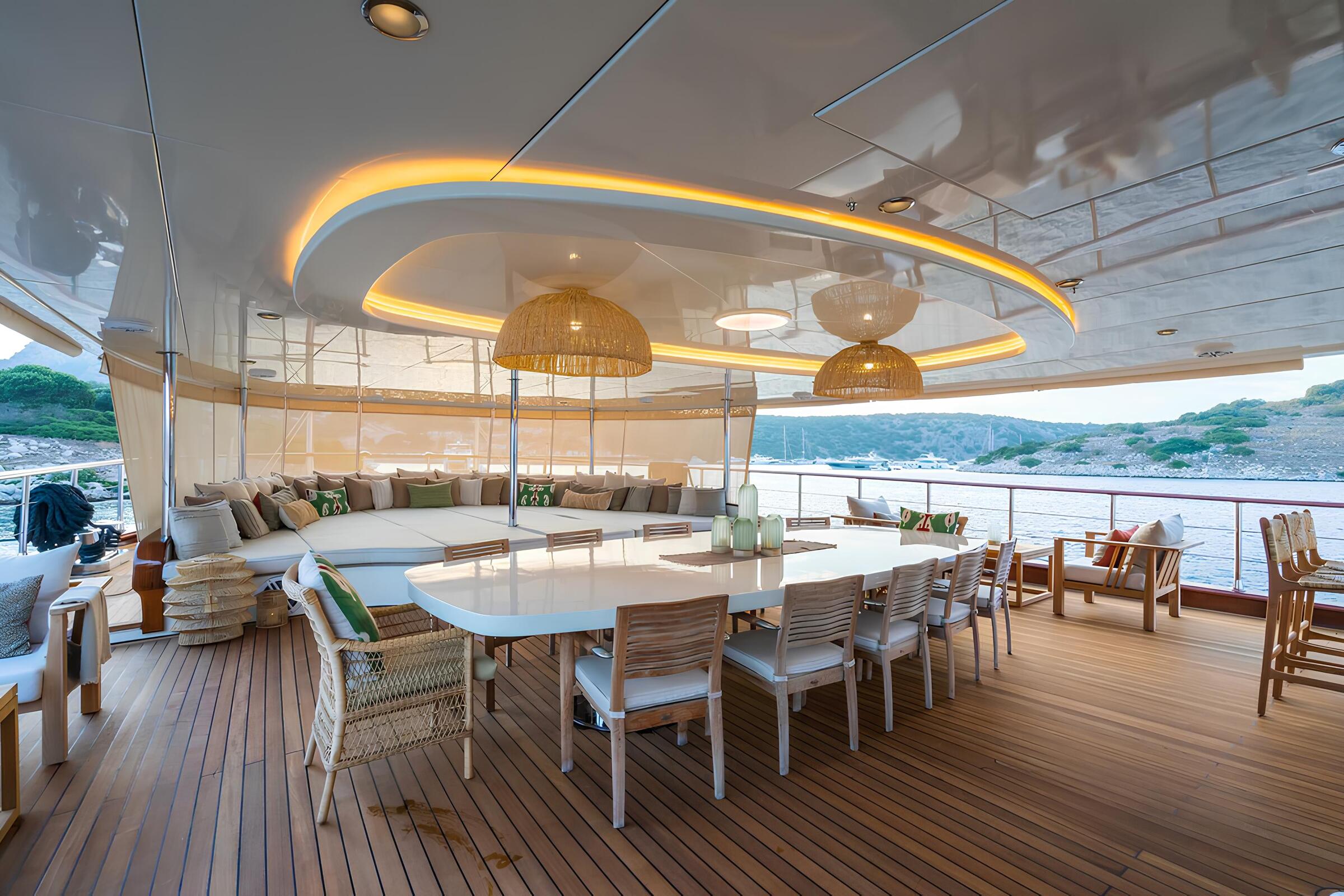 Обеденная зона на корме верхней палубы/Aft upper deck dining area