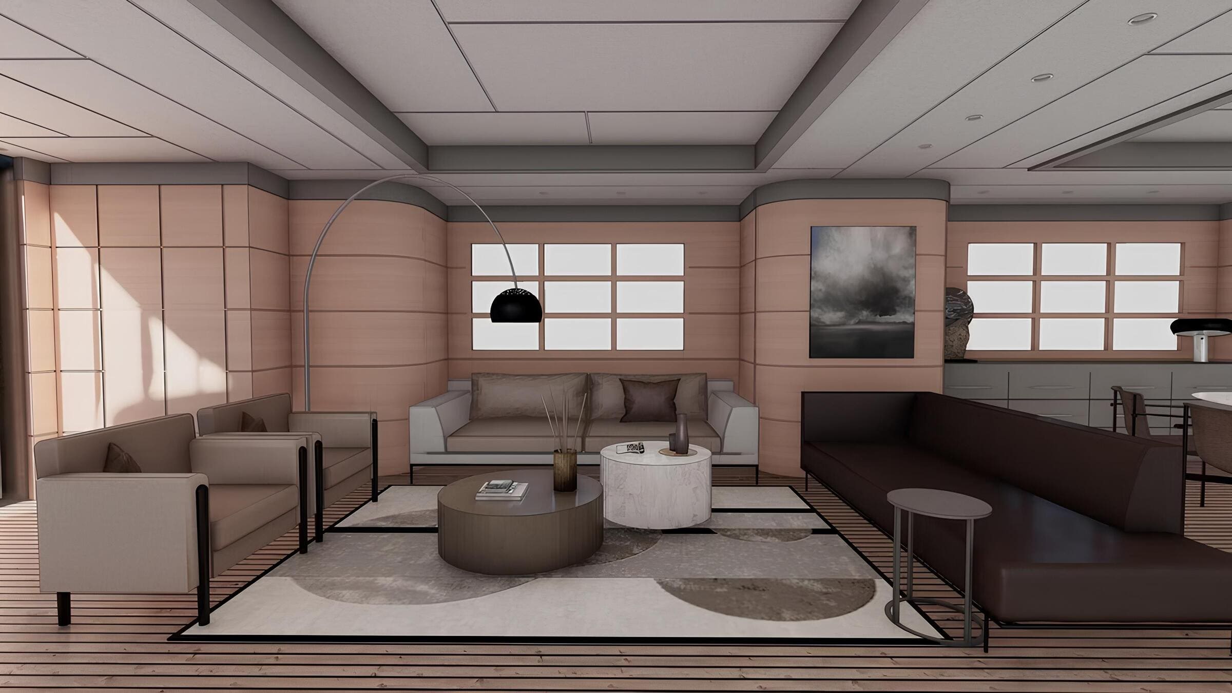 Зона отдыха в главном салоне/Main salon lounge area