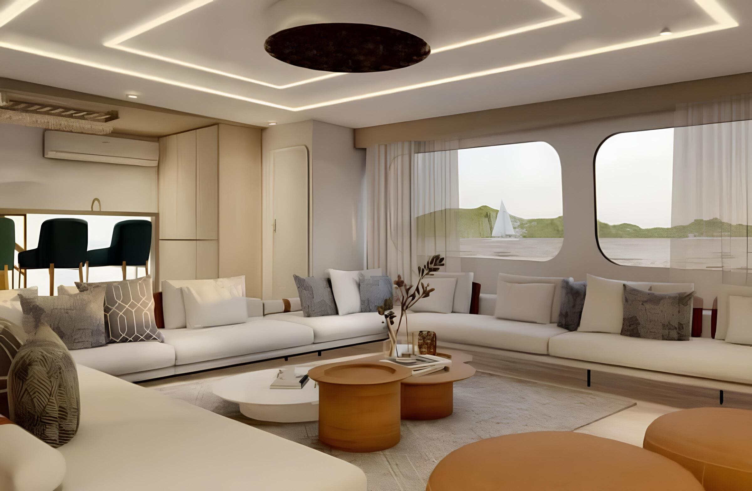 Зона отдыха в главном салоне/Main salon lounge area 