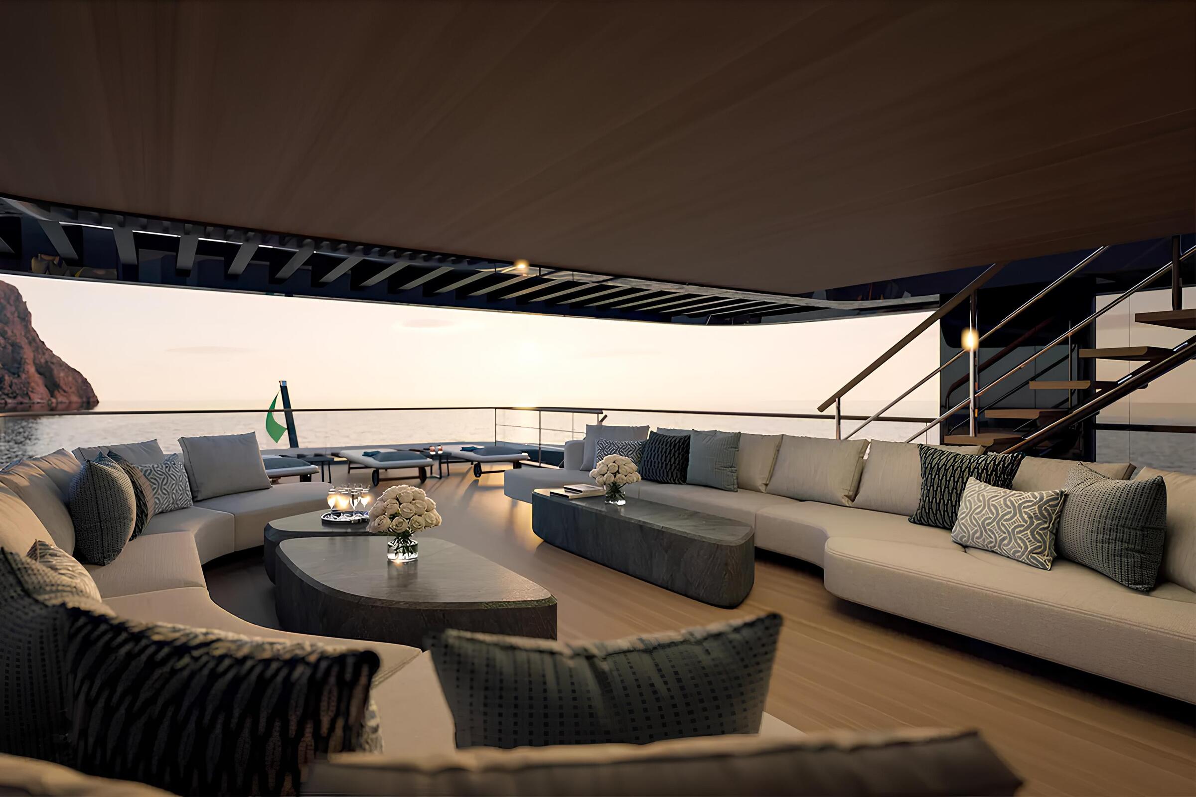 Зона отдыха на корме верхней палубы/Aft upper deck lounge area