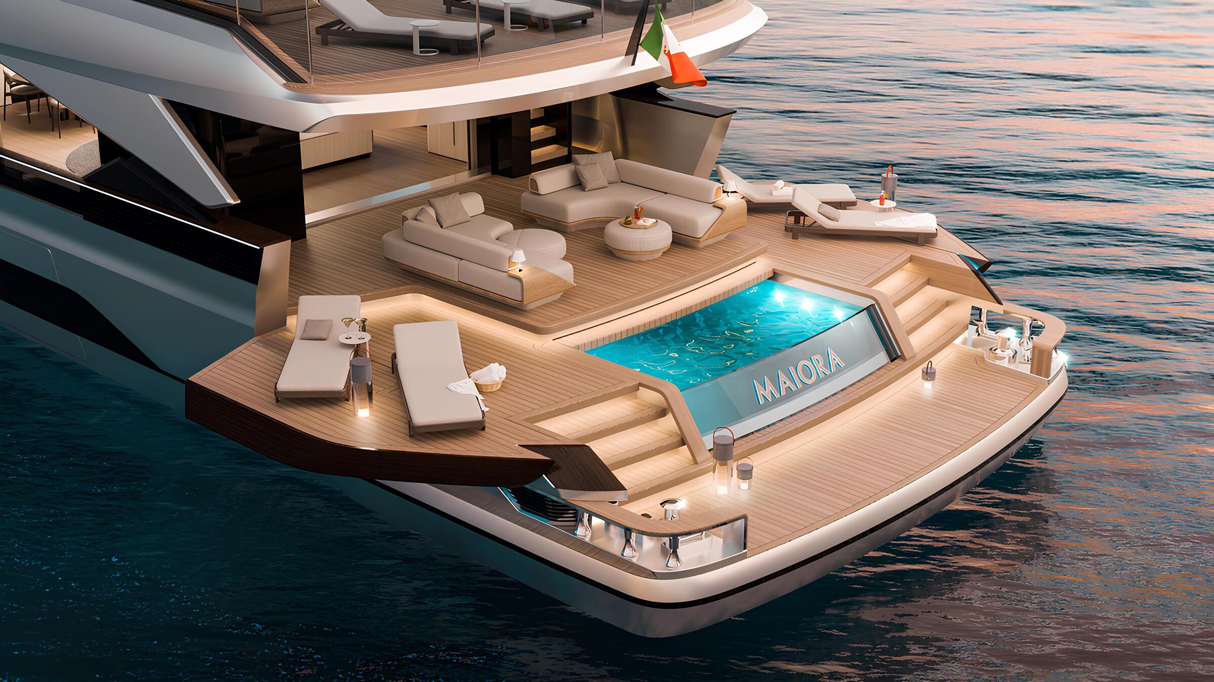 Зона отдыха на корме главной палубы/Aft main deck lounge area