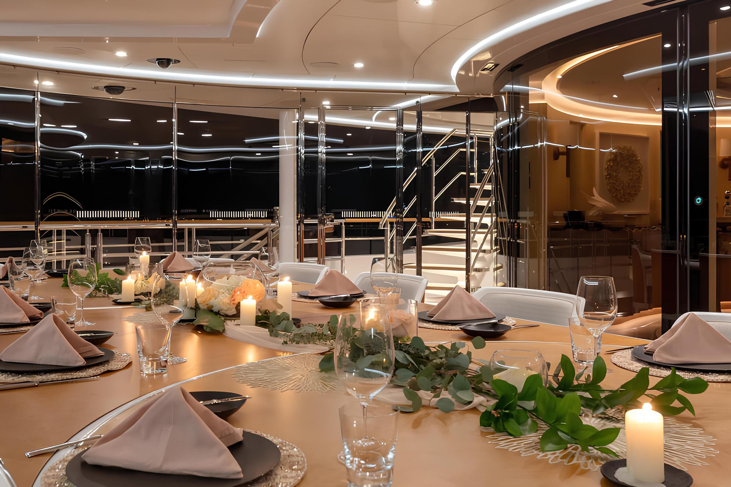 Обеденная зона на корме верхней палубы/Aft upper deck dining area