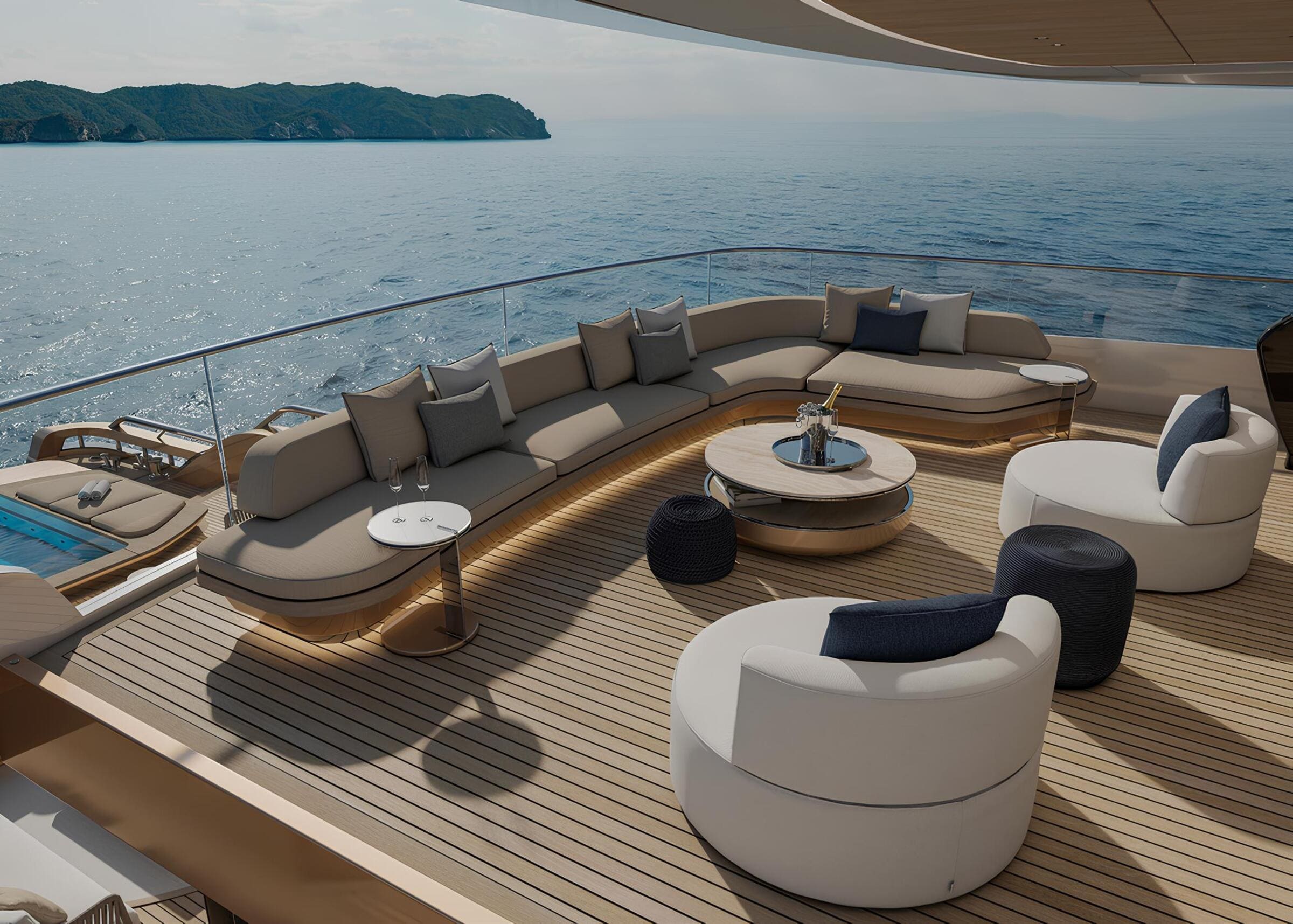 Зона отдыха на корме верхней палубы/Aft upper deck lounge area