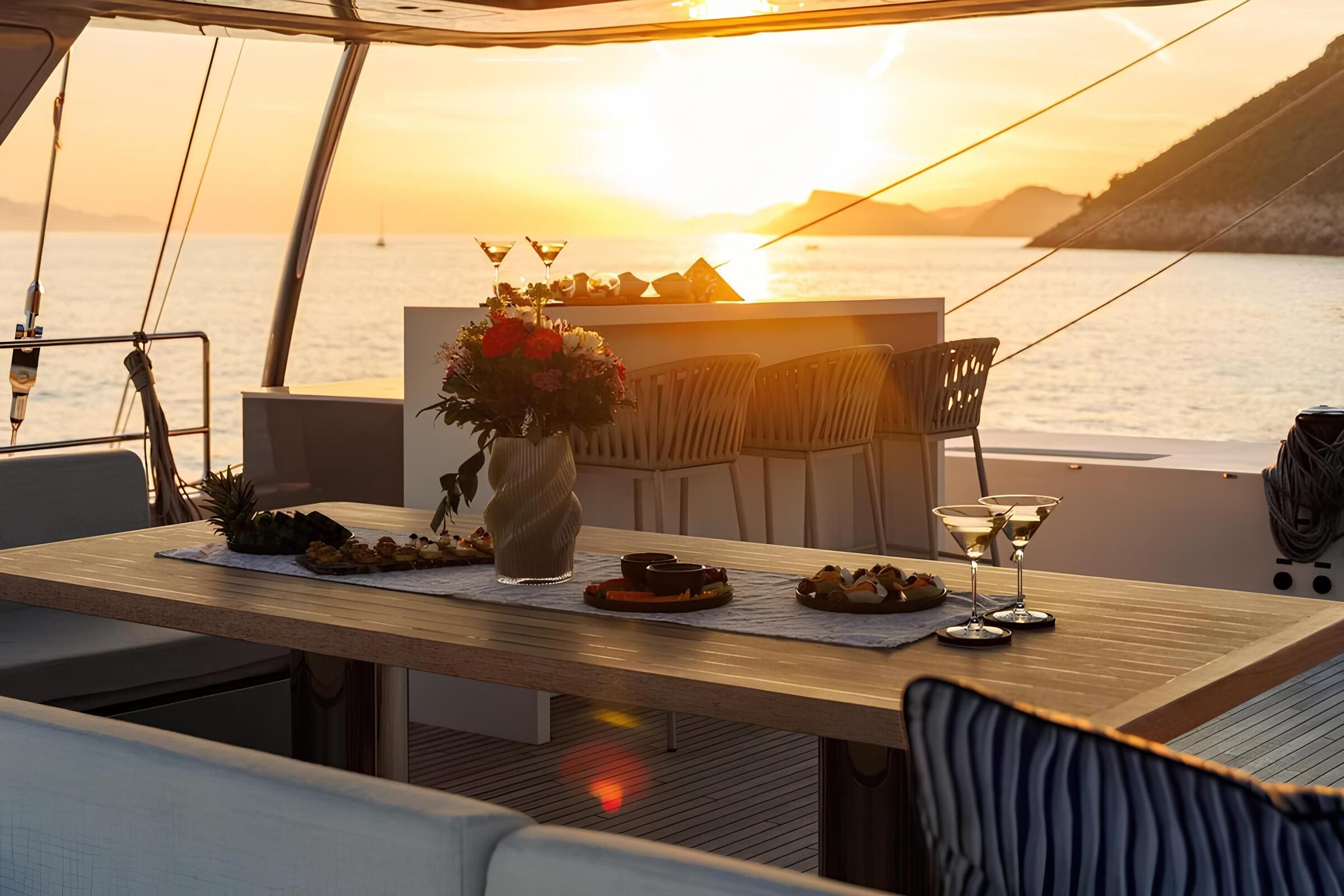 Обеденная зона на флайбридже/Flybridge dining area