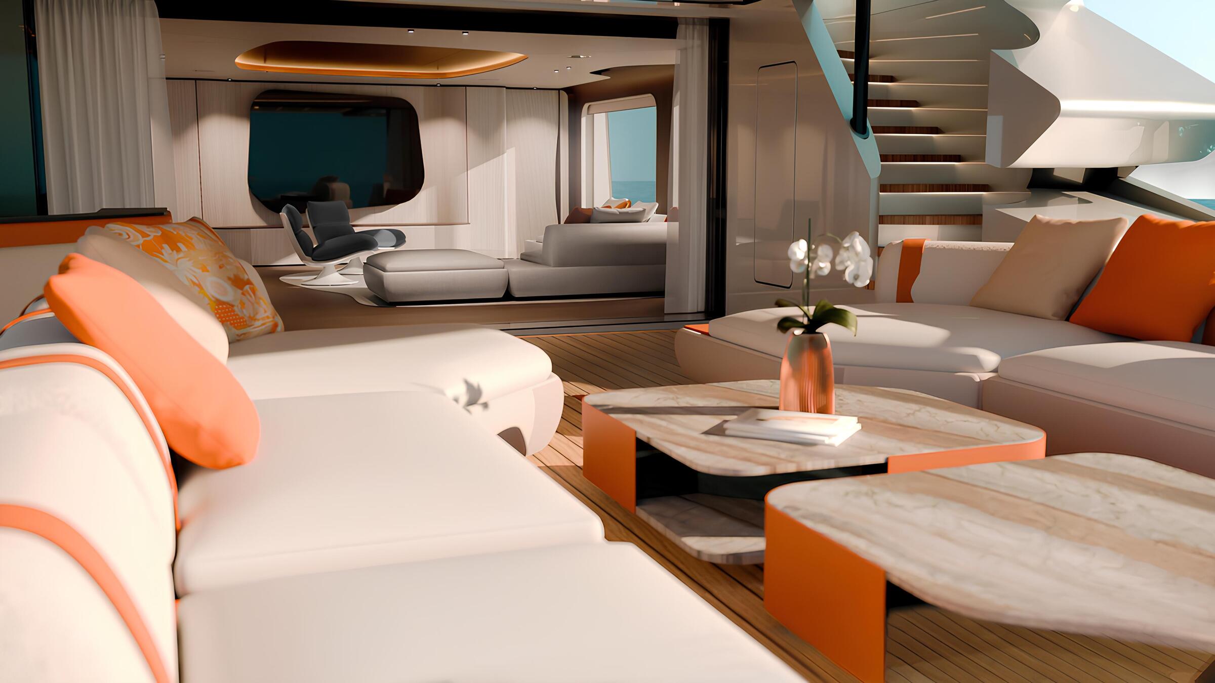 Зона отдыха на корме главной палубы/Aft main deck lounge area