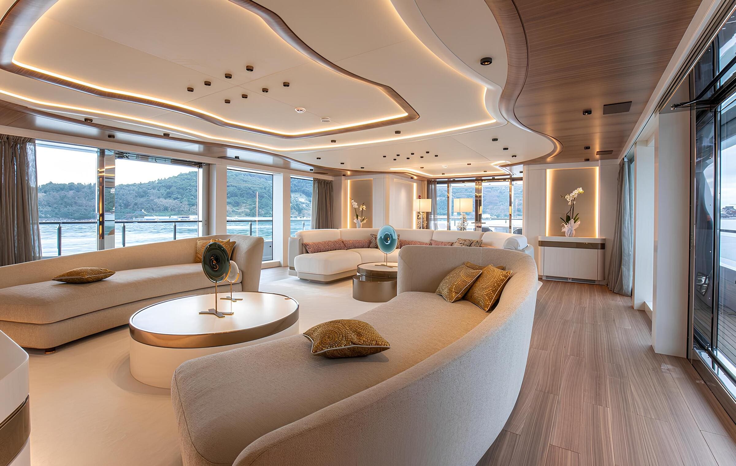 Зона отдыха в главном салоне/Main salon lounge area