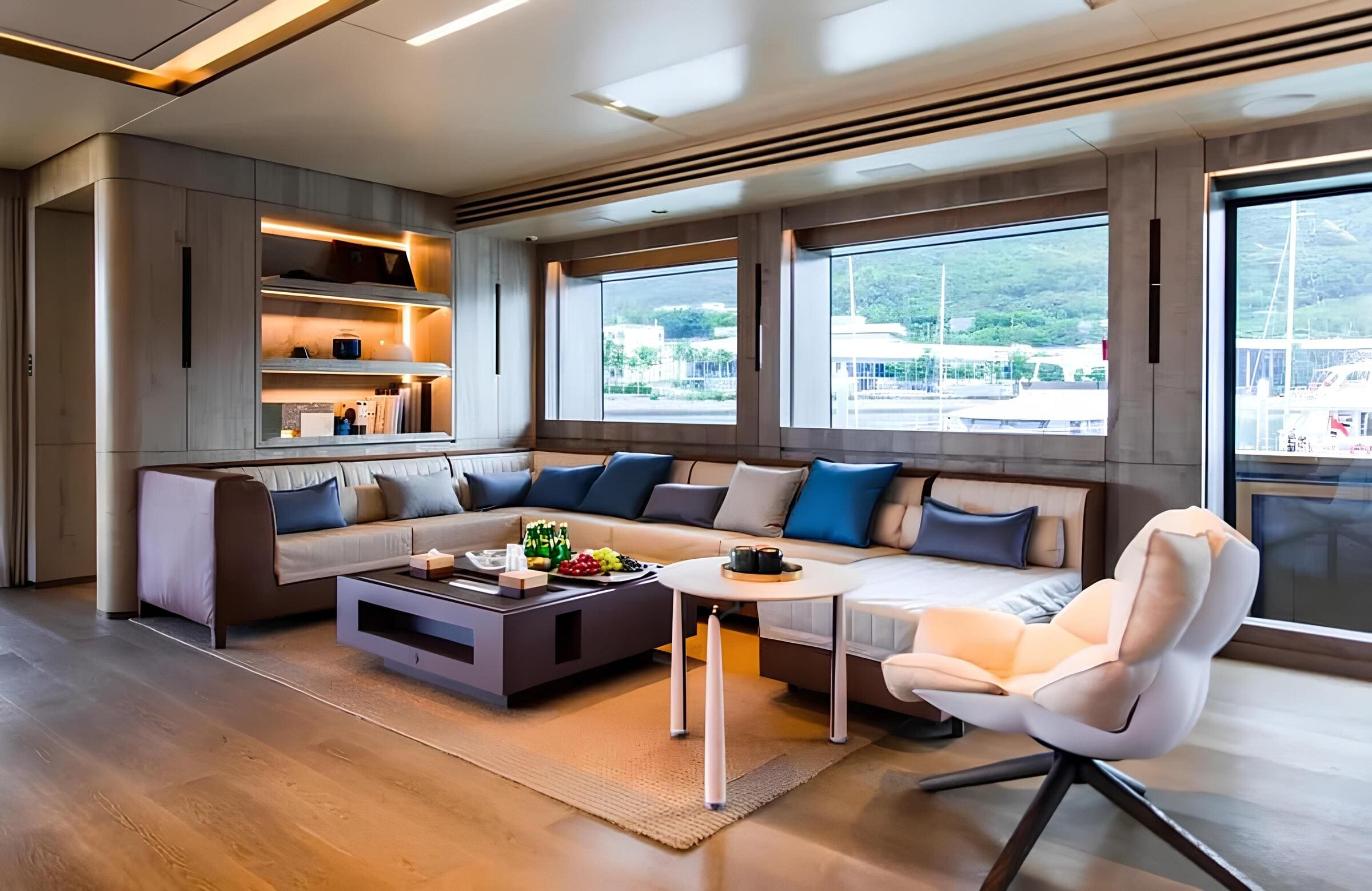 Зона отдыха в главном салоне/Main salon lounge area 
