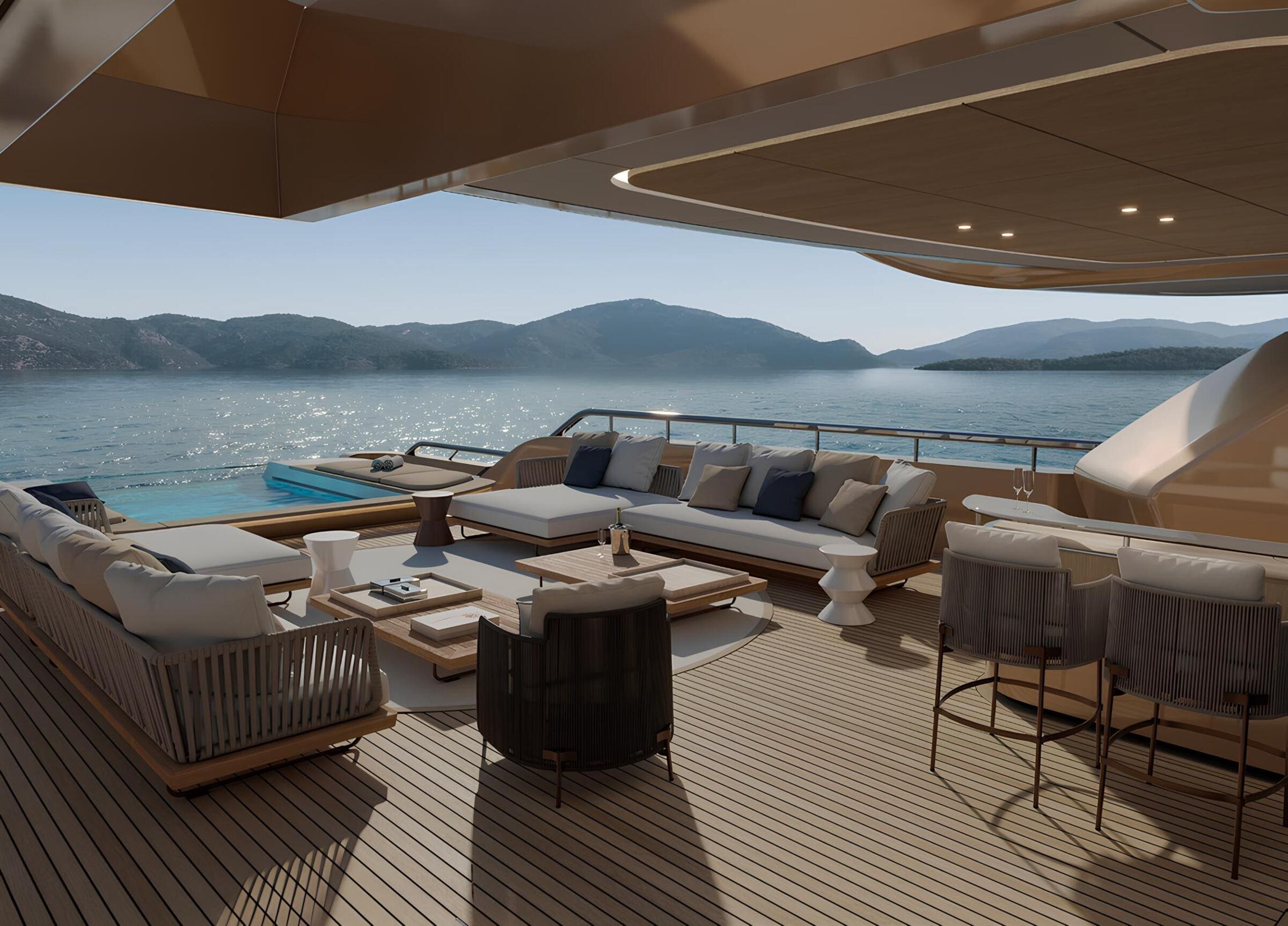 Зона отдыха на корме главной палубы/Aft main deck lounge area