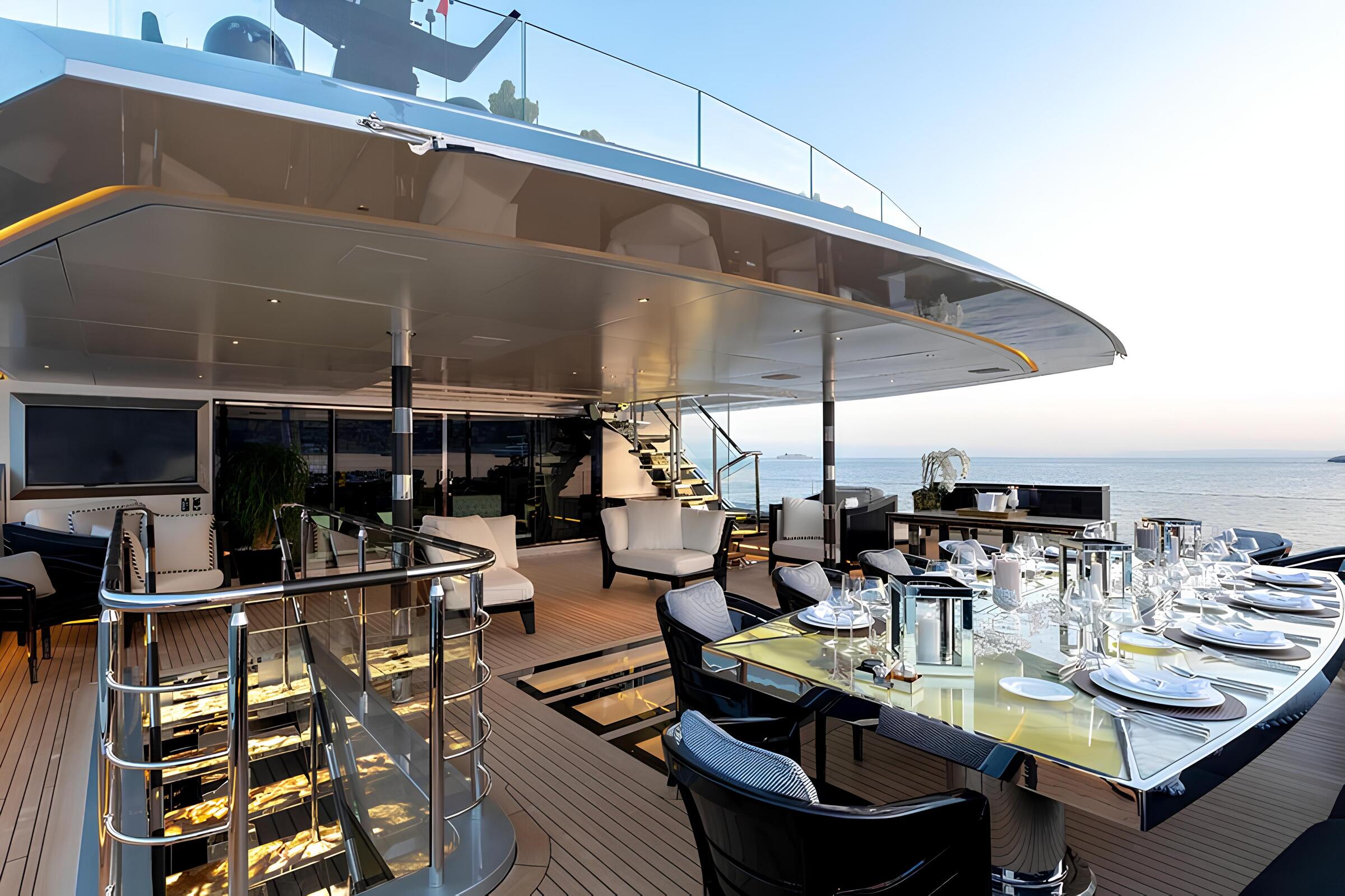 Обеденная зона на корме главной палубы/Aft main deck dining area