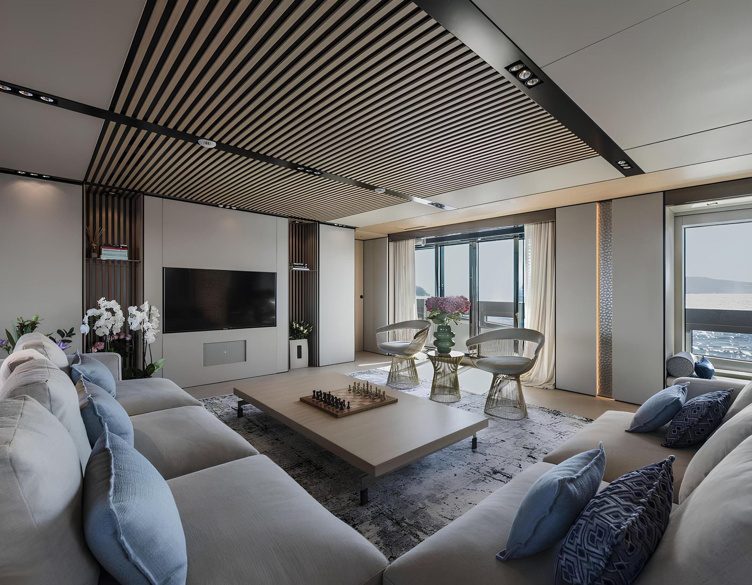Зона отдыха в главном салоне/Main salon lounge area