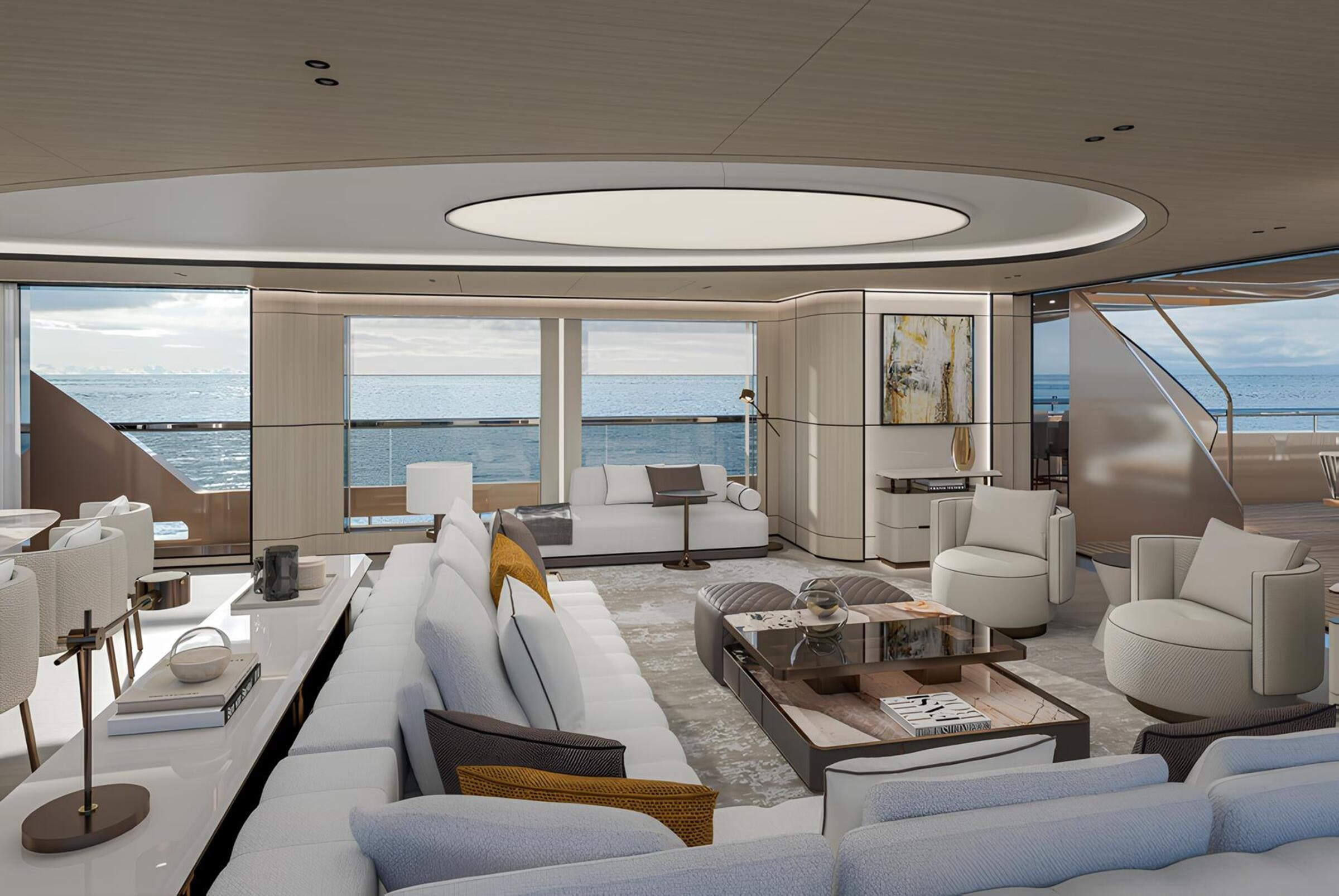 Зона отдыха в главном салоне/Main salon lounge area 