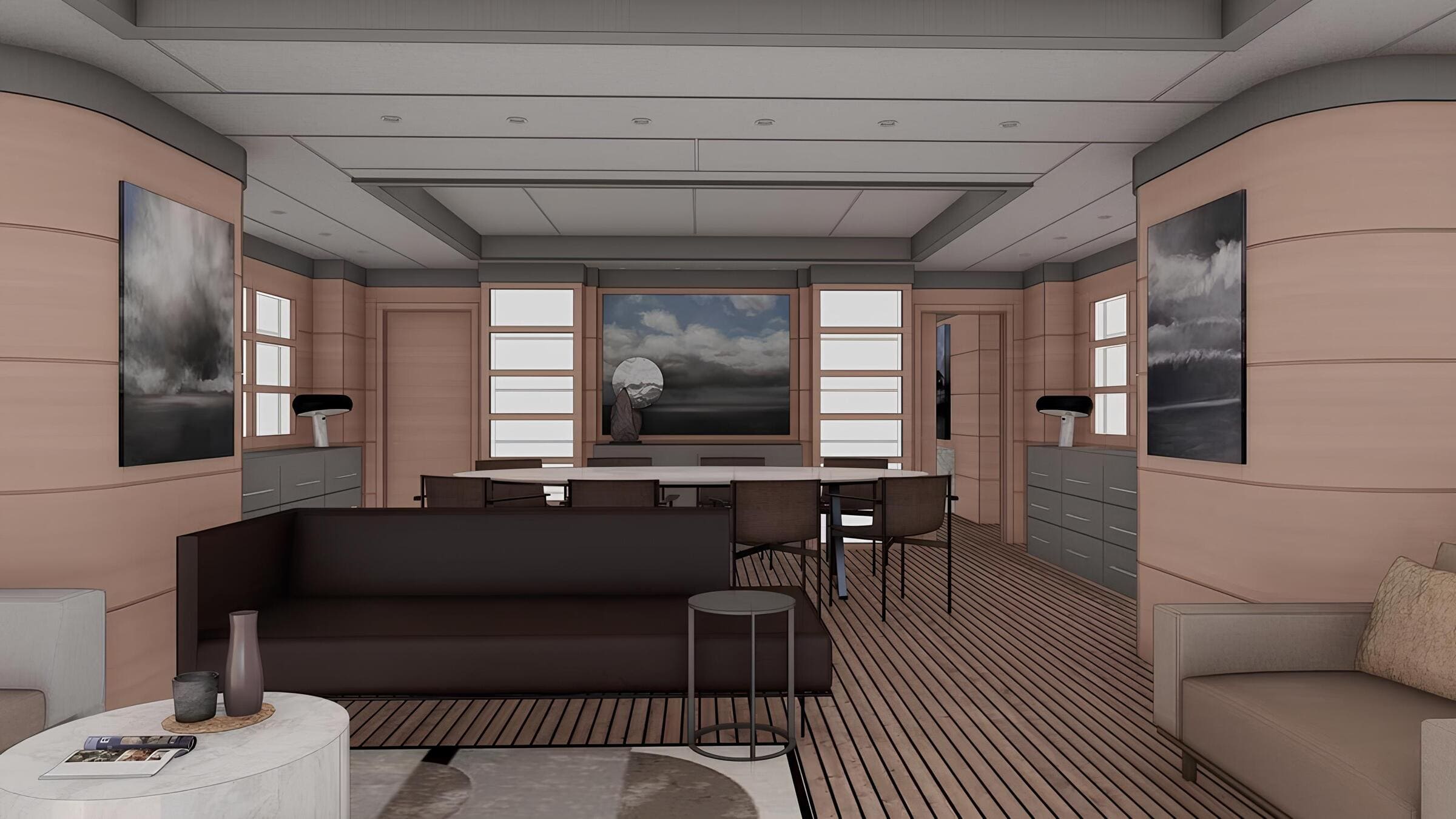 Зона отдыха в главном салоне/Main salon lounge area