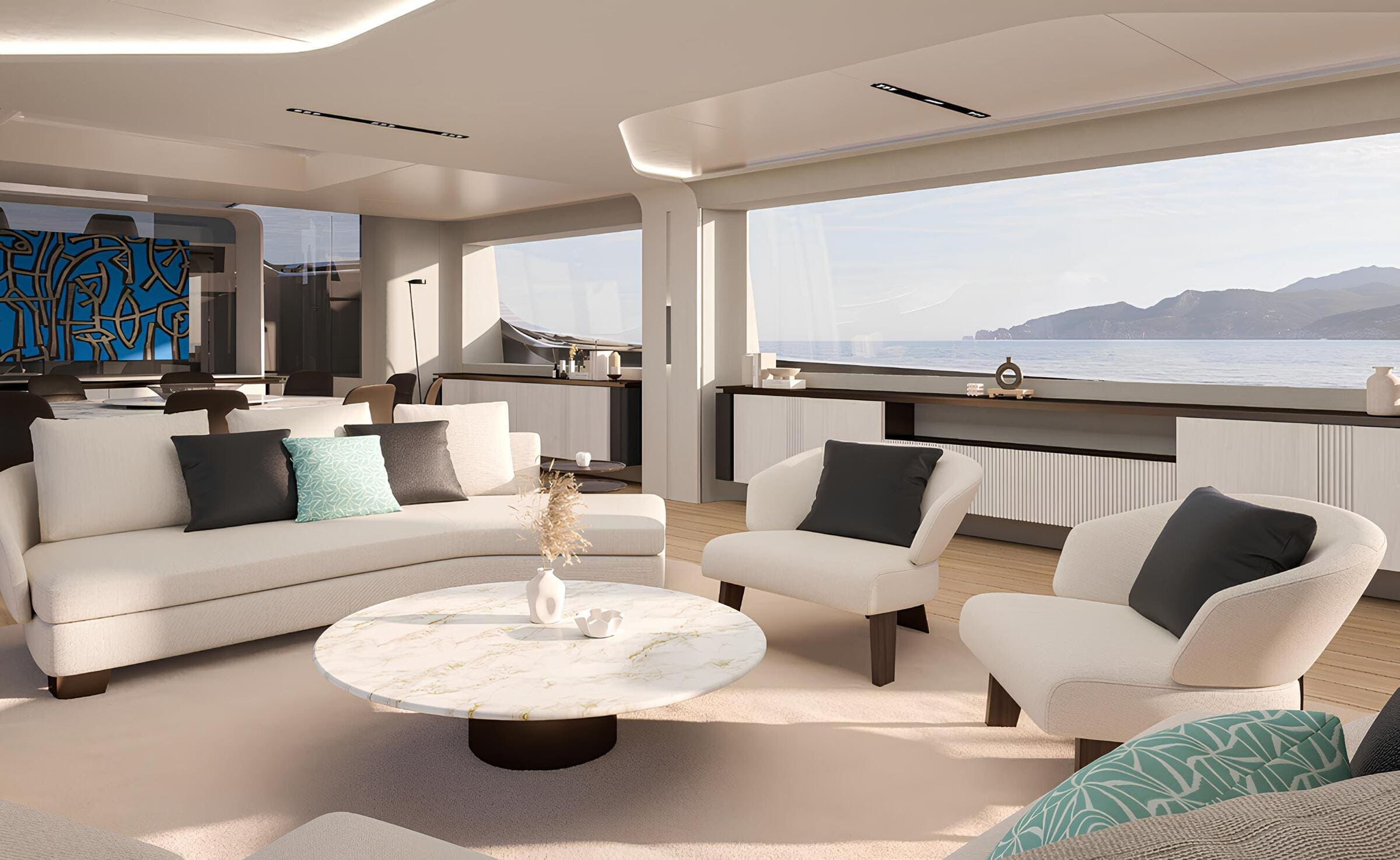 Зона отдыха в главном салоне/Main salon lounge area